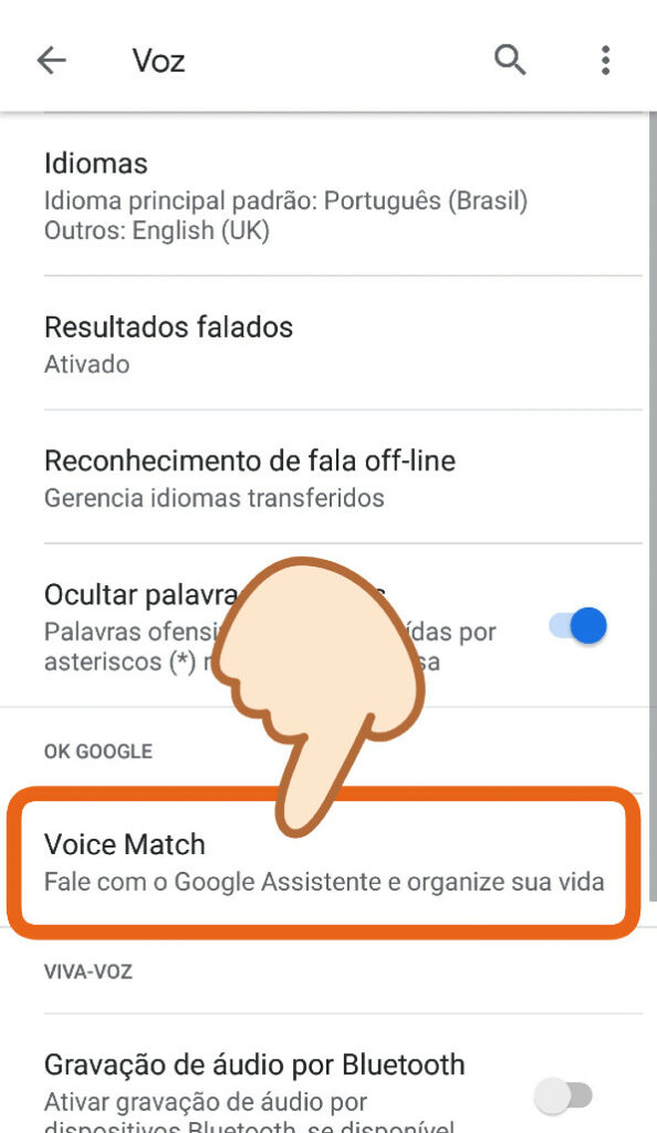 Configuração de voz do Google app